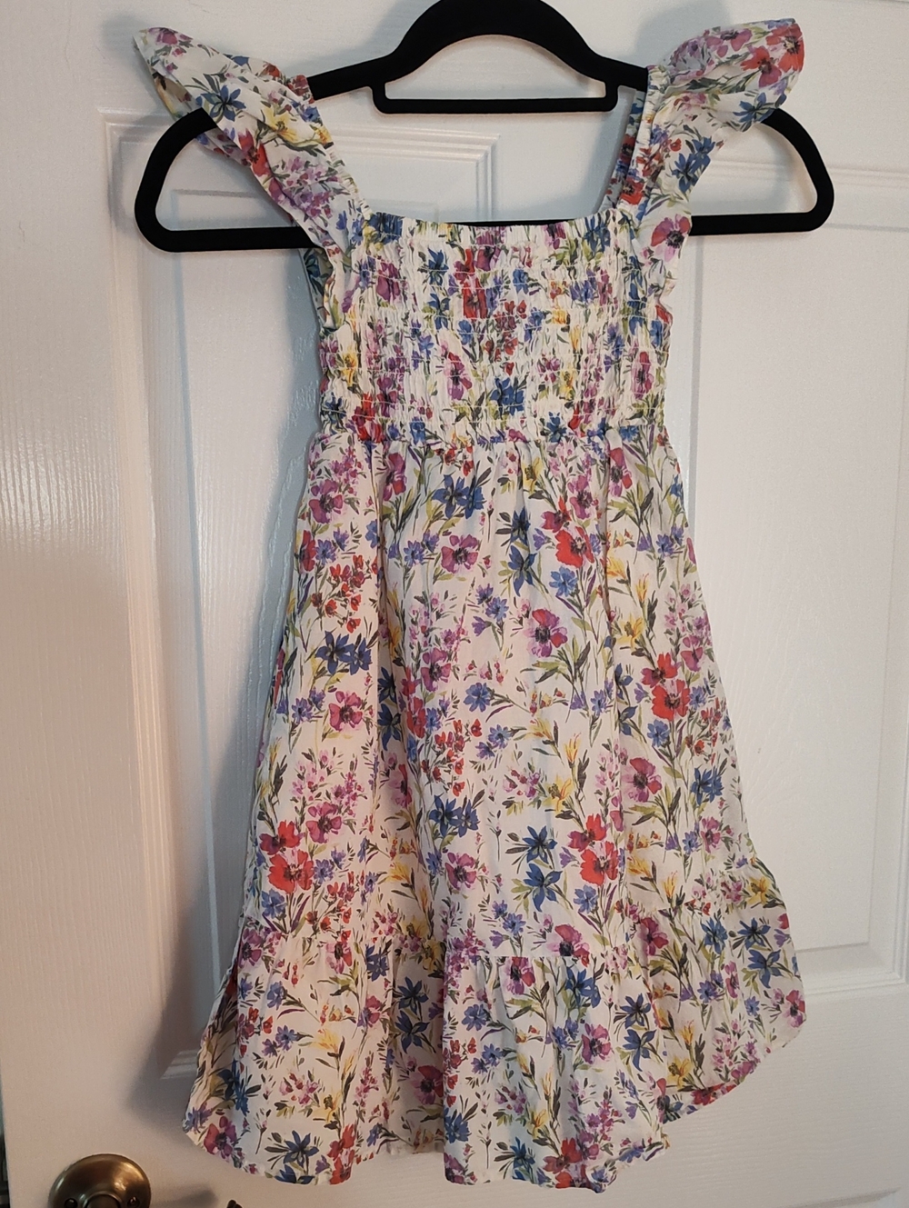 GAP Girls White Floral Smocked Sundress with Ruffle Hem